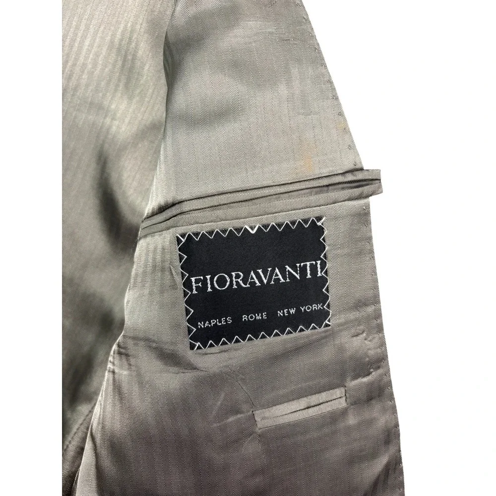 vtg 90s Fiorvanti 42L 36x32 Taupe Herringbone Double Breasted 2pc Pant Suit USA